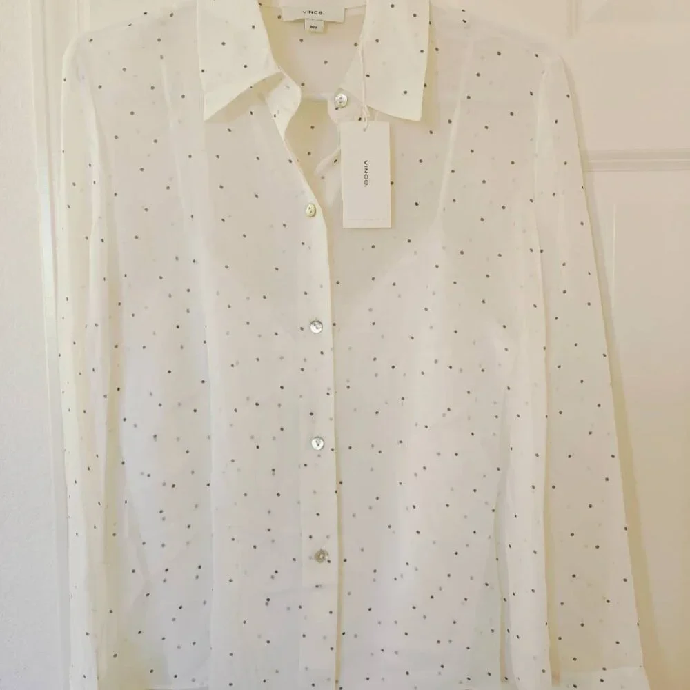NWT Vince Sheer Dot-Print Silk Lined Blouse with matching camisole - Picture 4 of 7